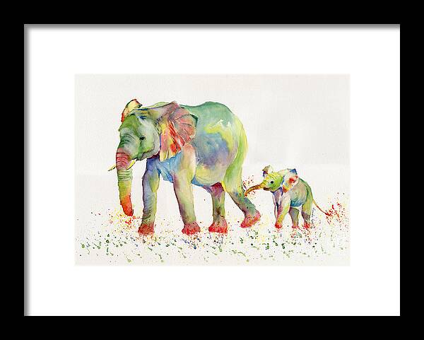 Elephant Framed Print featuring the painting Elephant Family Watercolor by Melly Terpening