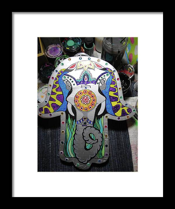  Framed Print featuring the painting Elephant Hamsa by Patricia Arroyo