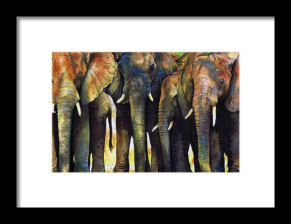 Elephant Framed Print featuring the painting Elephant Herd by Paul Dene Marlor