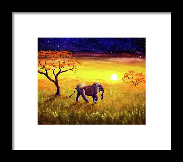 Elephant Framed Print featuring the painting Elephant in Purple Twilight by Laura Iverson