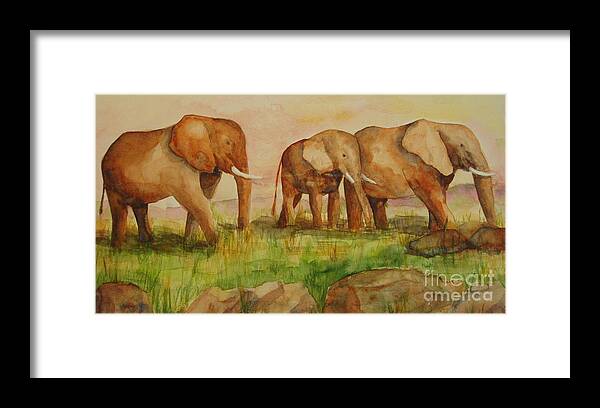 Elephant Framed Print featuring the painting Elephant Parade by Vicki Housel