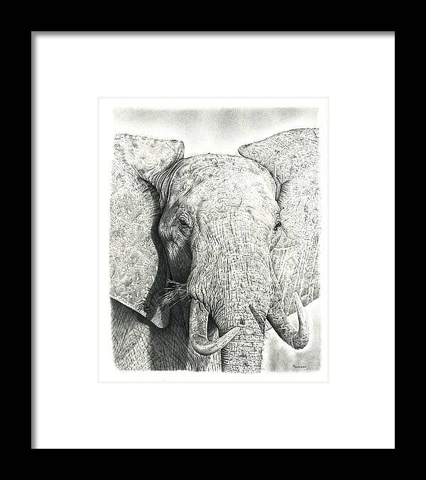 Elephant Framed Print featuring the drawing Elephant by Casey 'Remrov' Vormer