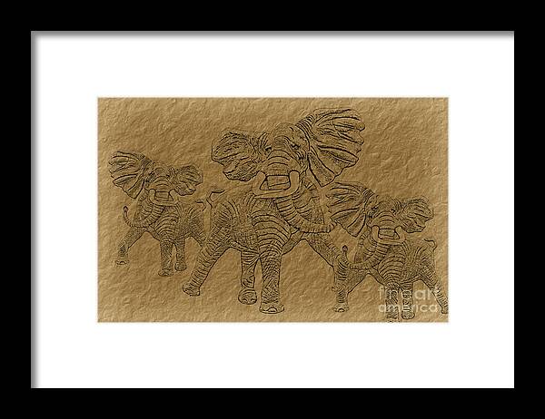 Elephant Framed Print featuring the digital art Elephants Three by Tim Hightower