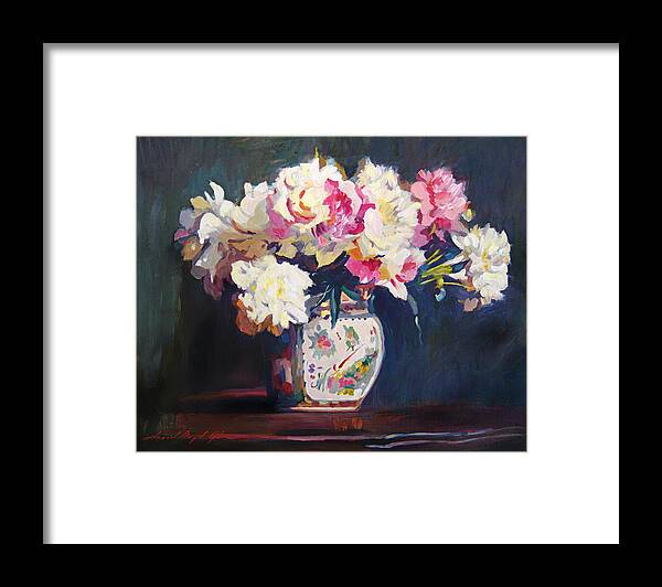 Still Life Framed Print featuring the painting Elizabeth's Peonies by David Lloyd Glover