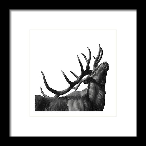  Black Framed Print featuring the painting Elk in Black in White by O Lena