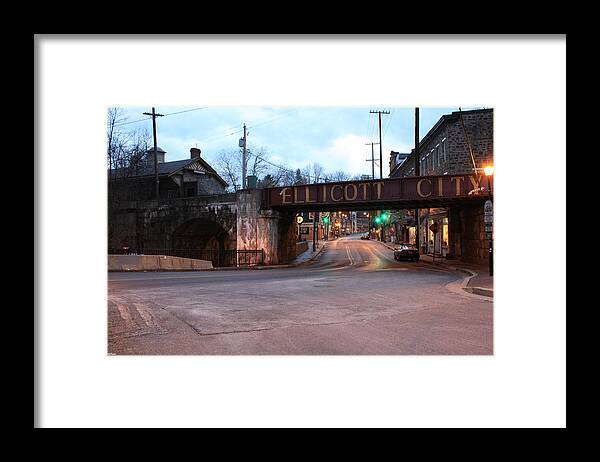 Ellicott Framed Print featuring the photograph Ellicott City Nights - Entrance to Main Street by Ronald Reid