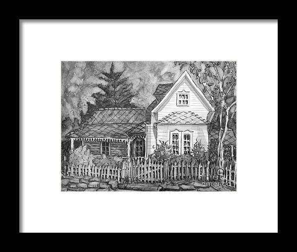 Elma's Framed Print featuring the painting Elma's House in BW by Gretchen Allen