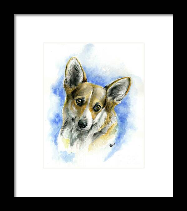 Corgi Framed Print featuring the drawing Eloise by Samantha Strong