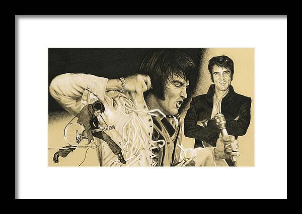 Elvis Framed Print featuring the drawing Elvis in Charcoal #183, No title by Rob De Vries