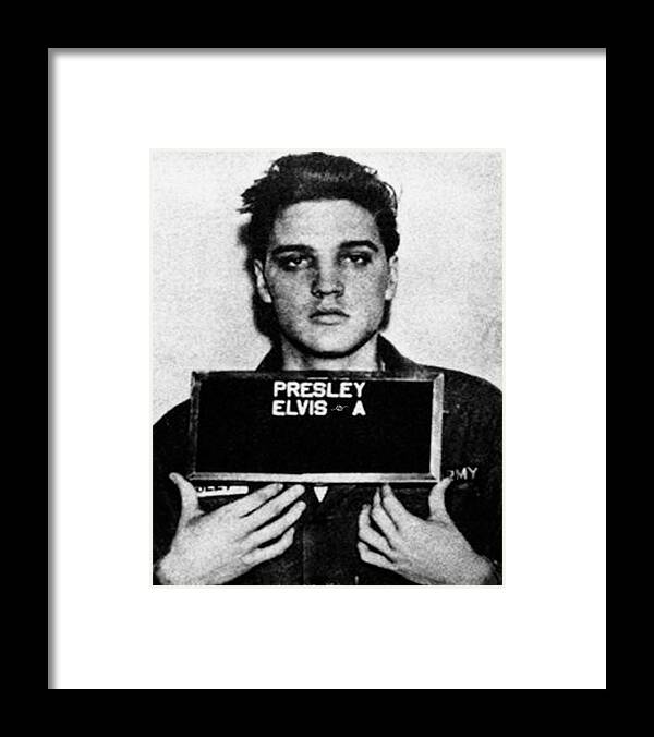 Elvis Presley Framed Print featuring the painting Elvis Presley Mug Shot Vertical 1 Wide 16 By 20 by Tony Rubino