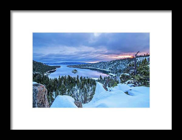 Emerald Bay Framed Print featuring the photograph Emerald Bay Winter Sunrise by Brad Scott