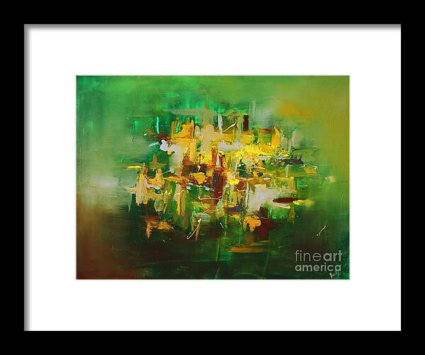 Green Framed Print featuring the painting Emerald by Preethi Mathialagan