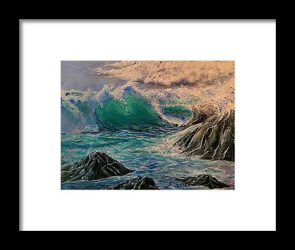 Sea Cliffs Framed Print featuring the painting Emerald Sea by Esperanza Creeger