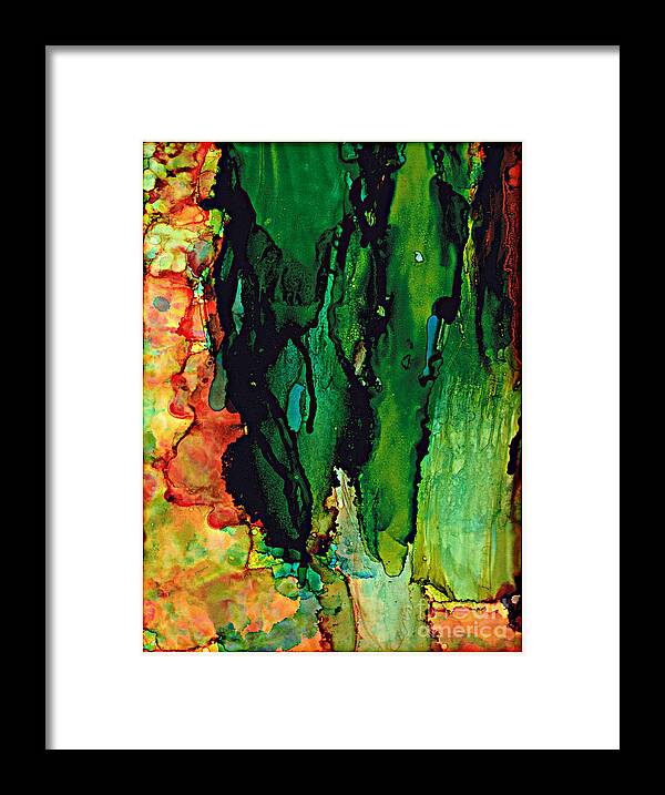 Abstract Framed Print featuring the painting Emerald waves by Jolanta Anna Karolska