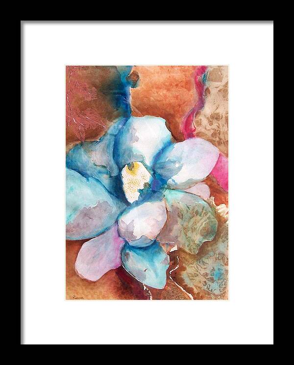 Floral Framed Print featuring the painting Emerging flower by Sandy Hemmer
