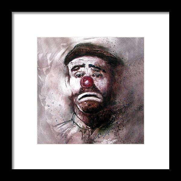 Canvas Prints Framed Print featuring the painting Emmit Kelly Clown by Jackie Flaten