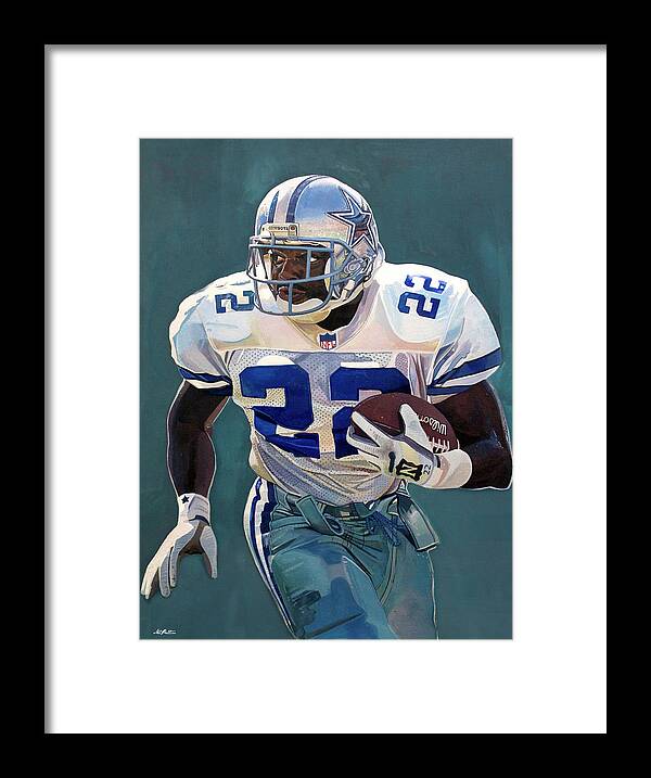 Emmitt Smith Framed Print featuring the painting Emmitt Smith - Dallas Cowboys by Michael Pattison
