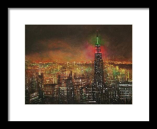  City At Night Framed Print featuring the painting Empire State Building by Tom Shropshire
