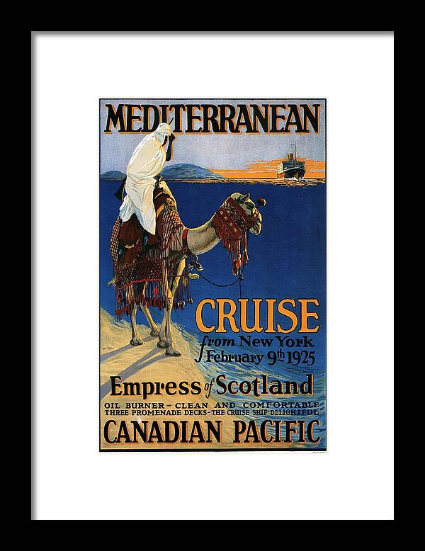 Mediterranean Cruise Framed Print featuring the mixed media Empress of Scotland - Canadian Pacific - Mediterranean Cruise - Retro Travel Poster - Vintage Poster by Studio Grafiikka