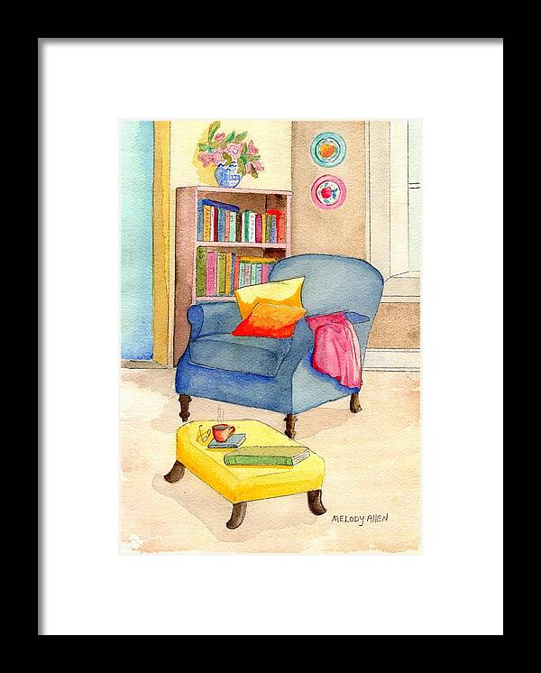 Bookshelves Framed Print featuring the painting Empty Chair Series 1 by Melody Allen