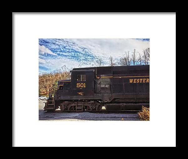 Train Framed Print featuring the photograph Engine 501 by Chris Montcalmo