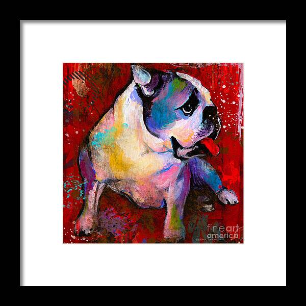 English Bulldog Framed Print featuring the painting English American Pop Art Bulldog print painting by Svetlana Novikova