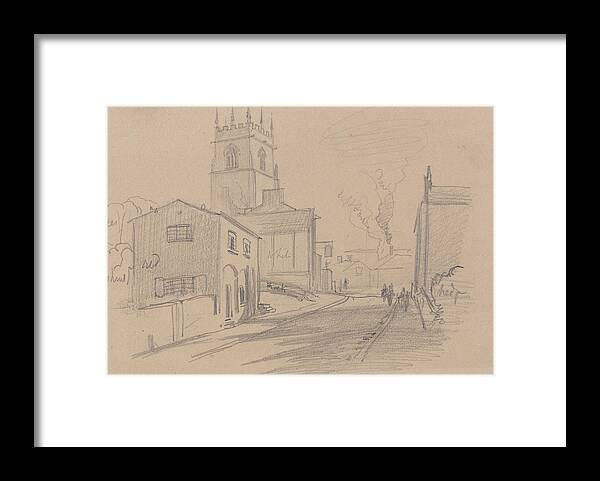 English Art Framed Print featuring the drawing English Country Town by Edward Lear