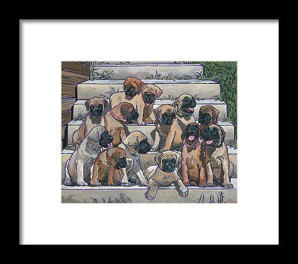 English Mastiff Framed Print featuring the painting English Mastiff Puppies by Nadi Spencer