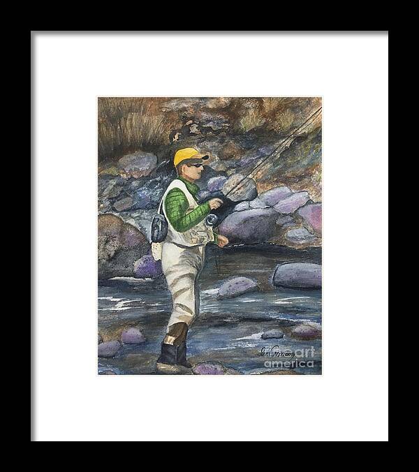 Fly Fishing Framed Print featuring the painting Enjoying the Day Off by Sue Carmony