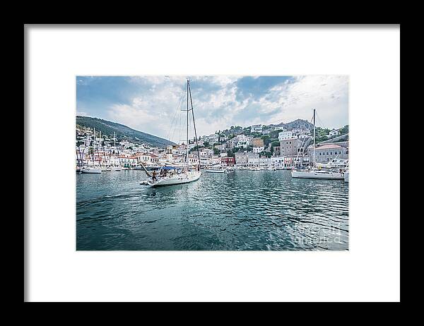 Aegis Framed Print featuring the photograph entering port Hydra by Hannes Cmarits