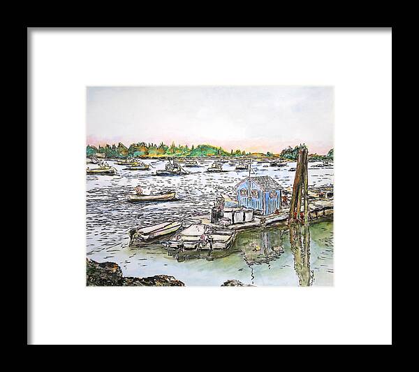 Carver's Harbor Framed Print featuring the drawing Entering Vinal Haven, Maine by Michele A Loftus