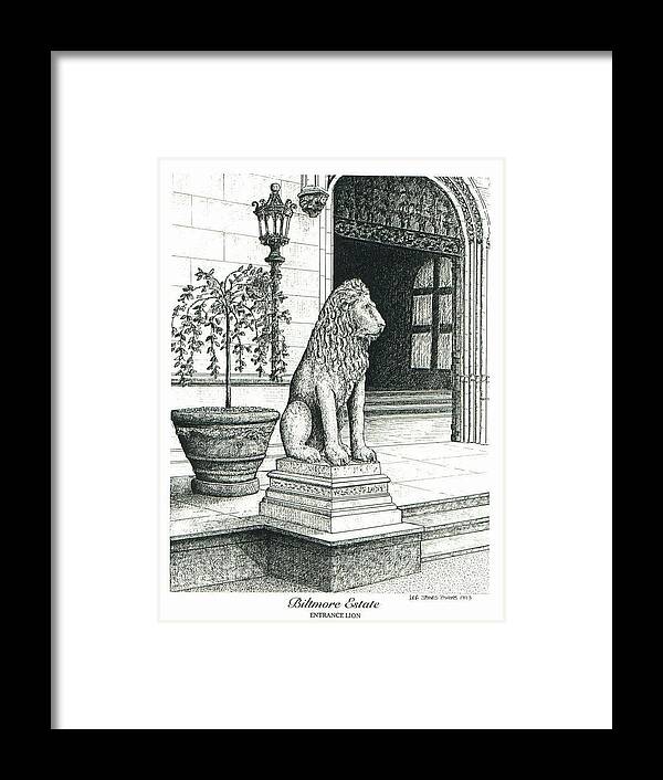 Biltmore Estate Framed Print featuring the drawing Entrance Lion at Biltmore House by Lee Pantas