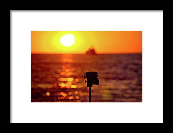 Camera Framed Print featuring the photograph Epic sunset photograpgy with DSLR on tripod by Brch Photography