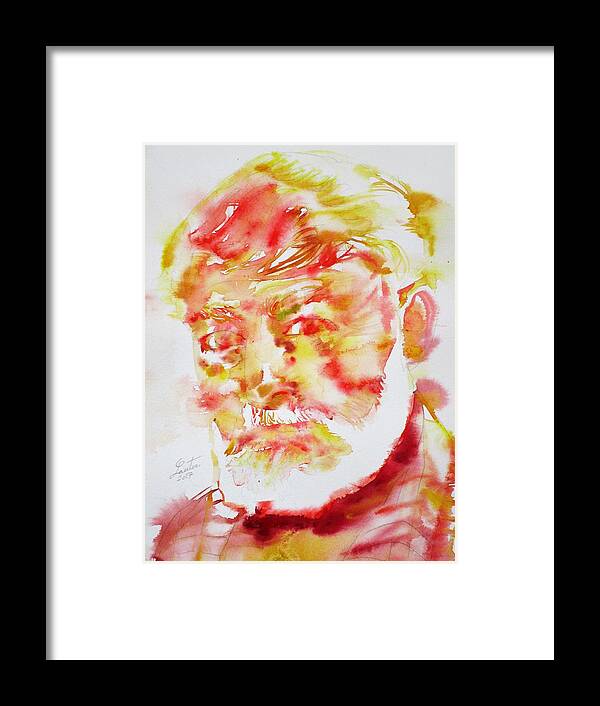 Hemingway Framed Print featuring the painting ERNEST HEMINGWAY - watercolor portrait.11 by Fabrizio Cassetta