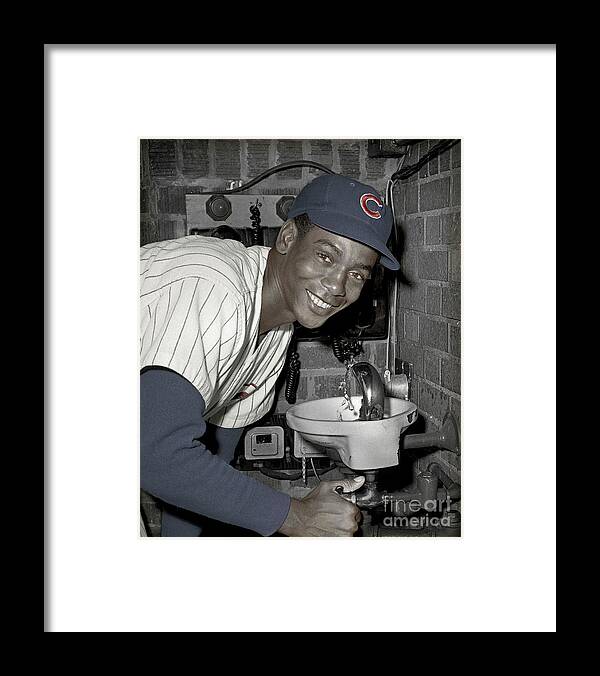 Ernie Banks Framed Print featuring the photograph Ernie Banks at Cubs Water Fountain by Martin Konopacki Restoration
