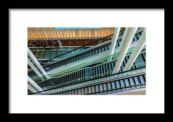 Transportation Framed Print featuring the photograph Escalators and columns in Munich airport by Claudia M Photography