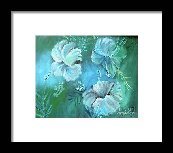 White Hibiscus Print Framed Print featuring the painting Escape To Serenity by Jenny Lee