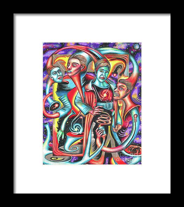 Surreal Framed Print featuring the drawing Eternal Discord of Entwined Temptations by Justin Jenkins