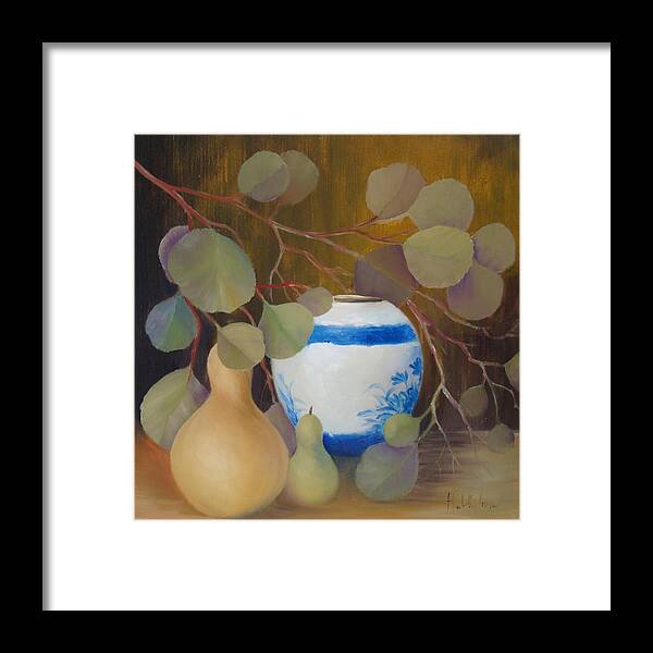 Eucalyptus Branches Framed Print featuring the painting Eucalyptus and Vase by Thuthuy Tran