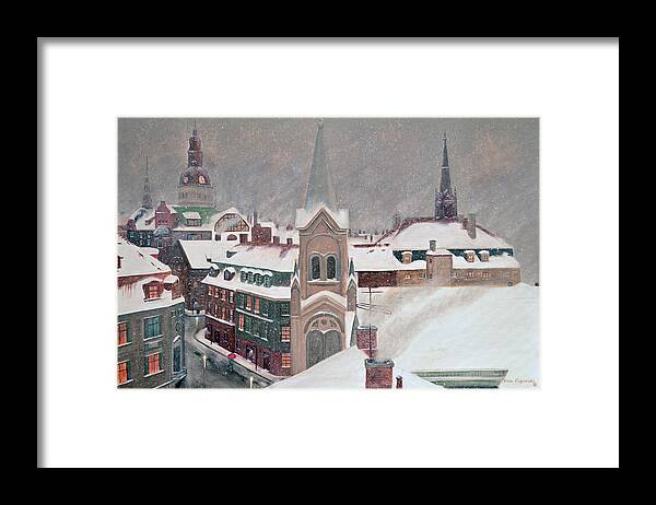 England Framed Print featuring the painting European Winter's Eve by Ken Figurski