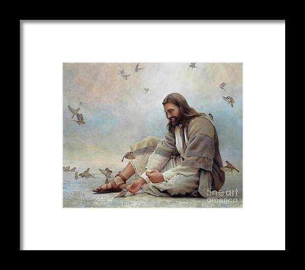 Jesus Framed Print featuring the painting Even A Sparrow by Greg Olsen