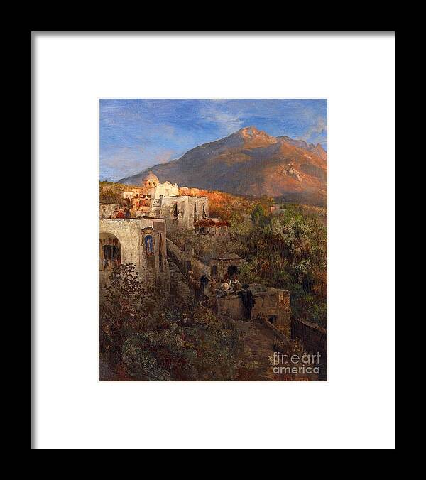 Oswald Achenbach Framed Print featuring the painting Evening In Ischia With View On The Monte Epomeo by MotionAge Designs