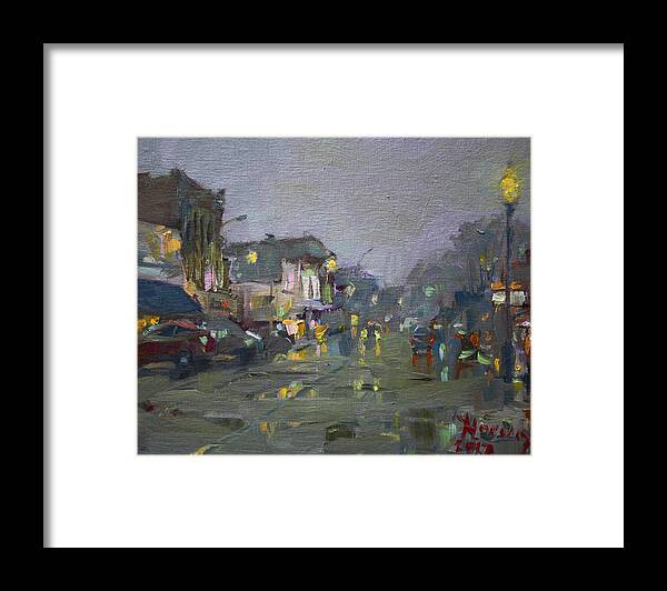Evening Framed Print featuring the painting Evening Rain at Webster St by Ylli Haruni