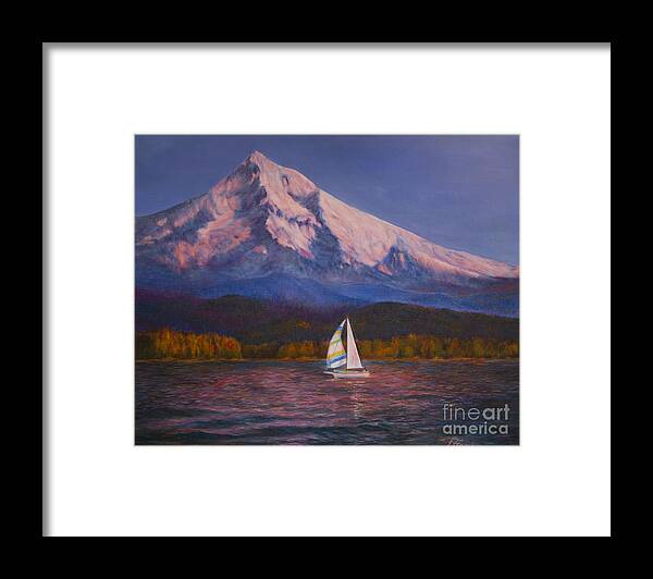 Landscape Framed Print featuring the painting Evening Sail by Jeanette French