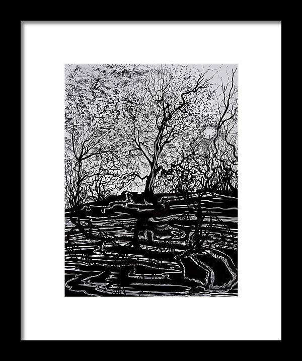 Pen And Ink Framed Print featuring the drawing Evening Sun of Waterton by Anna Duyunova