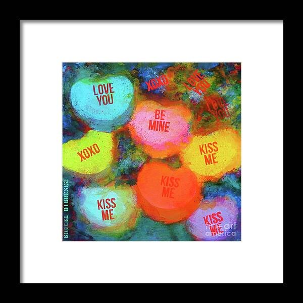 Valentine Candy Hearts Painting Framed Print featuring the painting Everyday Valentine by Robert Birkenes