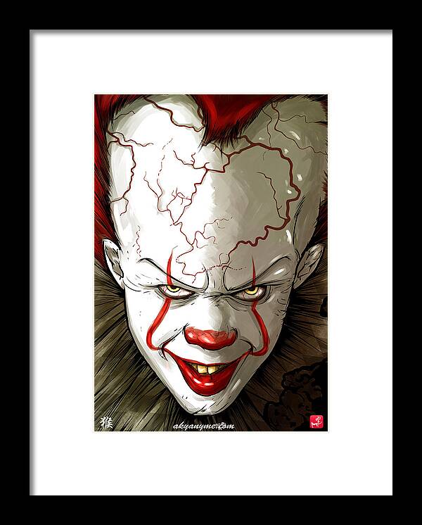 Clown Framed Print featuring the painting Evil Clown by Akyanyme