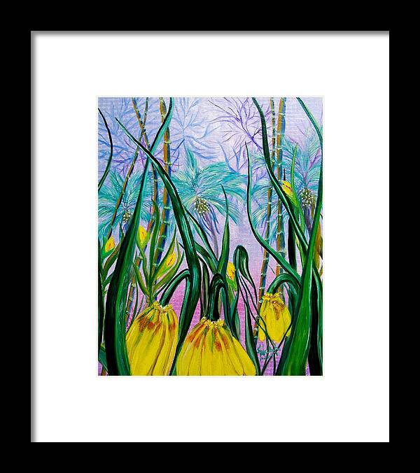 Exotic Framed Print featuring the painting Exotic Yellow Blooms by Kathern Ware