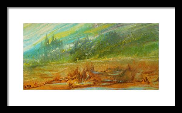 Contemporary Landscape Framed Print featuring the painting Exotisme by Annie Rioux