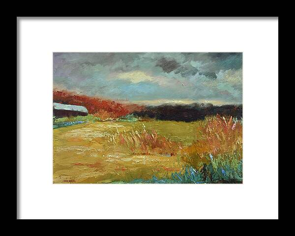 Stormy Landscapes Framed Print featuring the painting Expecting a Storm by Ginger Concepcion